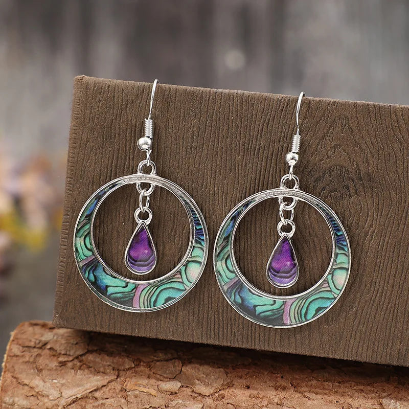 Boucles d'Oreilles Femmes Pendantes Vintage Pierre Violette - Bijou Femme Argenté