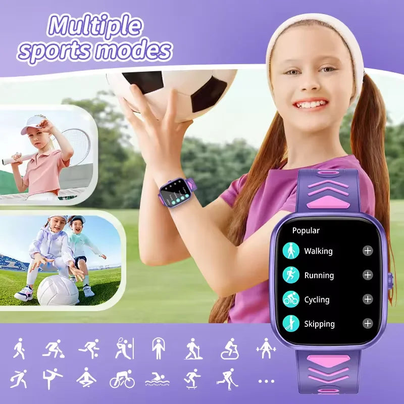 MOONBIFFY - Montre Enfant connectée 1.75" HD Tactile - Jeux - Musique - Appels Bluetooth 5.2 - Android iOS
