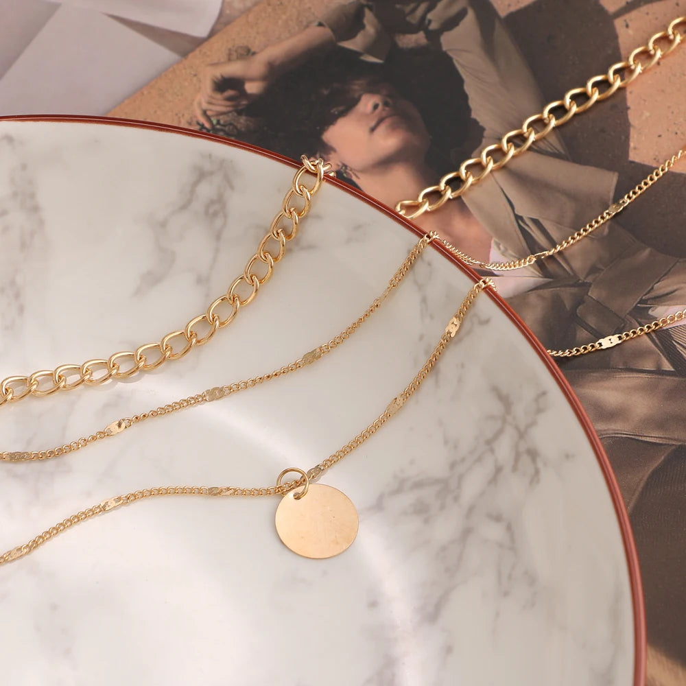 Collier Multi-Rangs Pendentif Pièces Vintage Bohème - Bijou Femme Doré