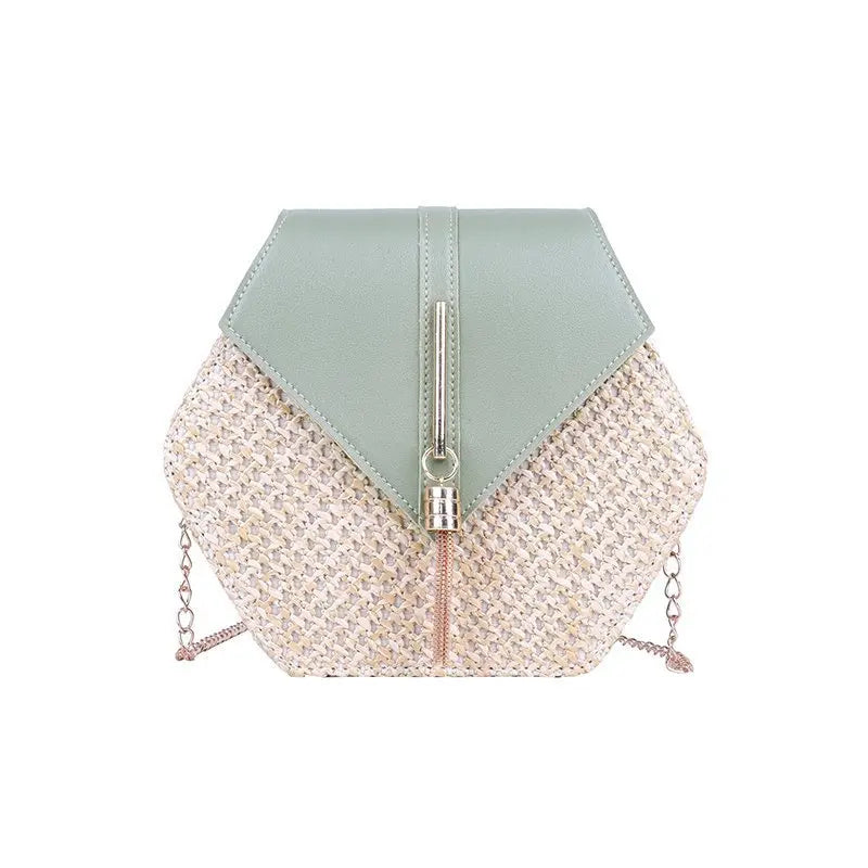 Sac à Main Hexagonal Paille Rotin - Sac Plage Bohème Tissé Main Chaîne Été