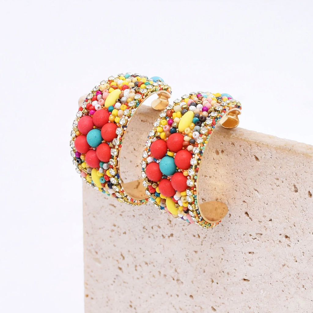 Boucles d'Oreilles Femmes Bohèmes Larges Turquoise - Bijou Femme Ethnique