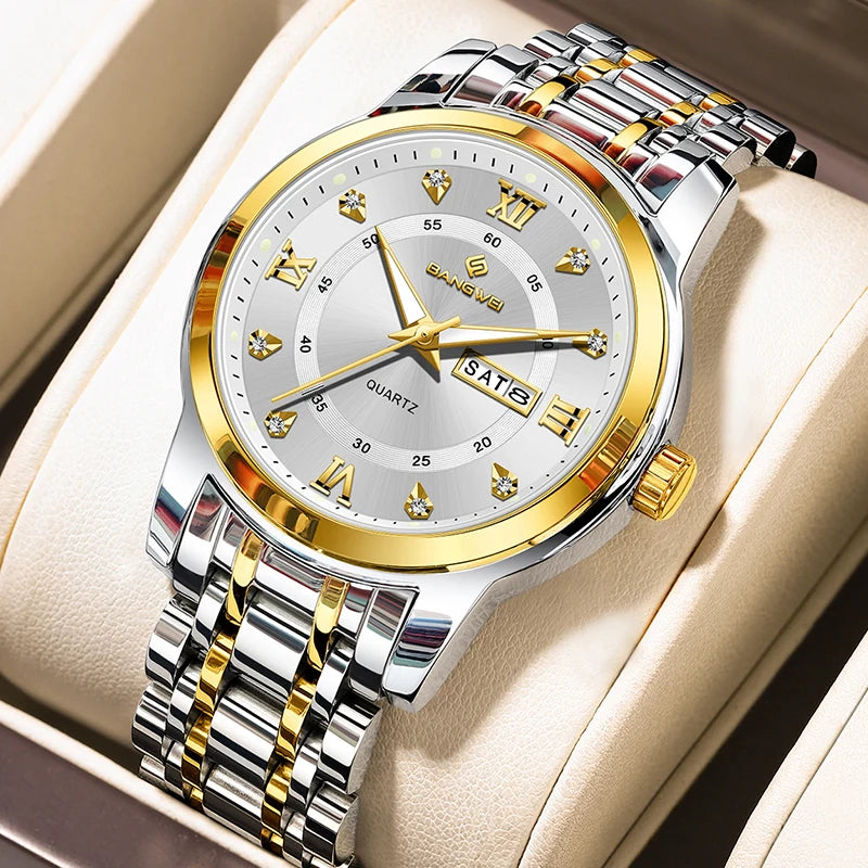 Montre Femme LIGE 2026 Diamant - Acier Inoxydable, Bracelet Créatif, Étanche 3 ATM, Calendrier Lumineux