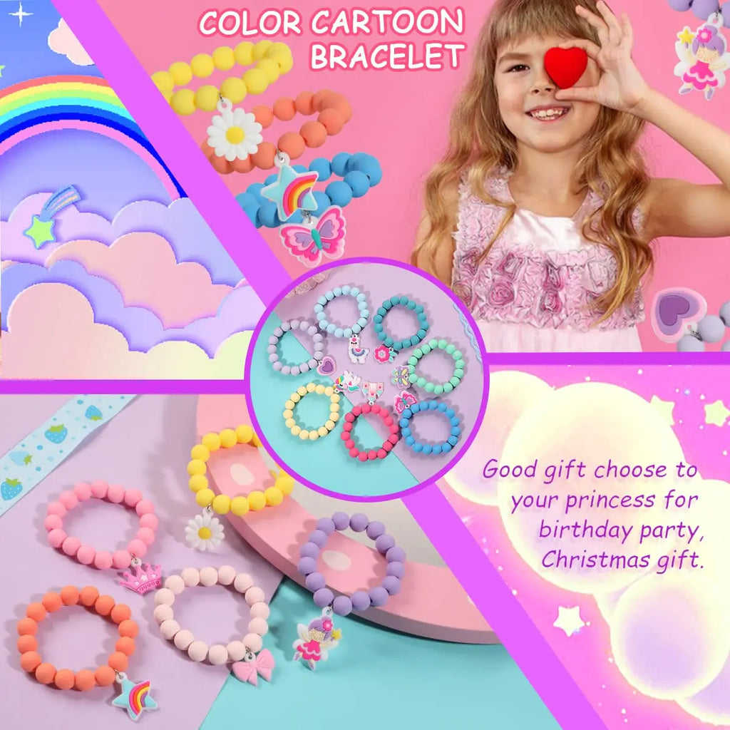 Ensemble 12 Bracelets Élastiques Perles Fille - Couronne Papillon Licorne