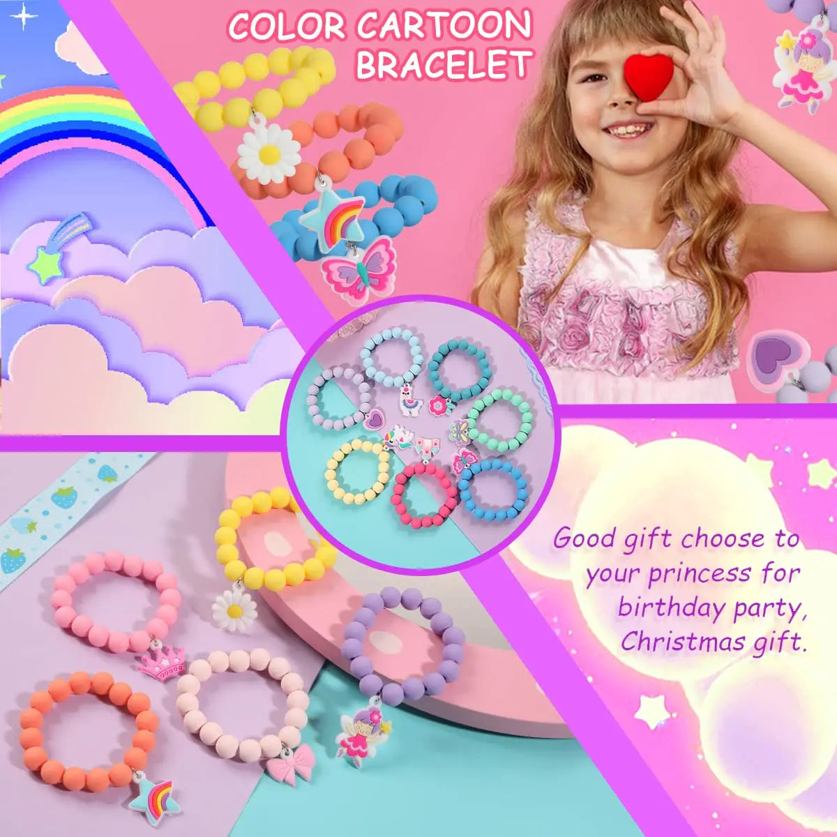 Ensemble 12 Bracelets Élastiques Perles Fille - Couronne Papillon Licorne