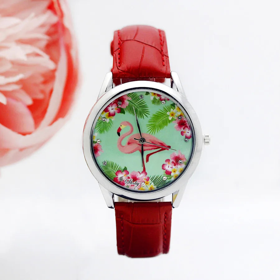 SHSBY - Montre Femme - Bracelet Cuir - Motif Fleur Élégant - Cadeau Idéal