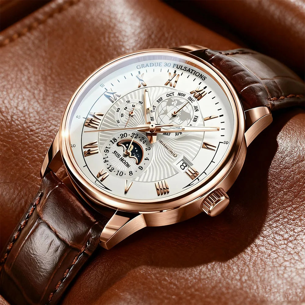 Montre Homme Sport Luxe 2026 - Bracelet Cuir Étanche Lumineux Quartz Date