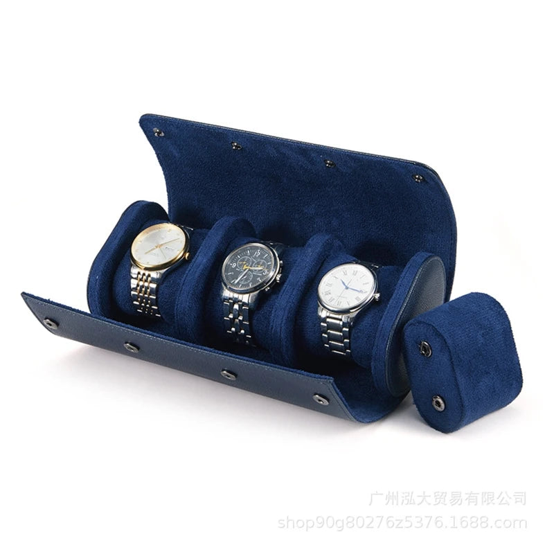 Boîte à Montres - Rangement Montres Portable Bleue - Cuir PU - Anti-Chute - Anti-Poussière - 3 Montres