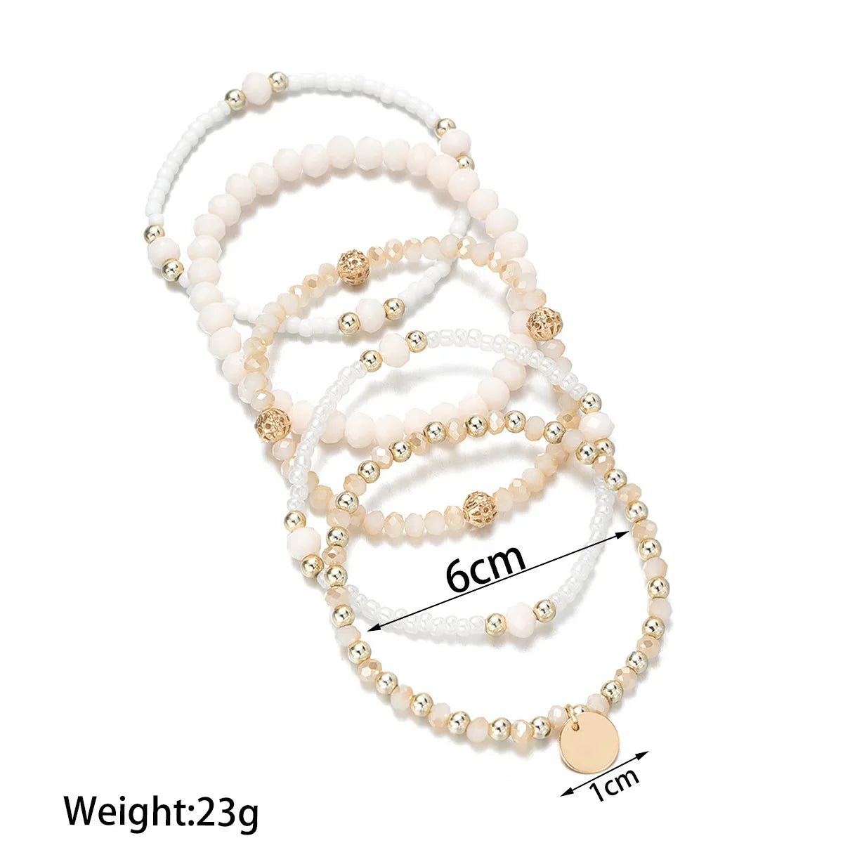Bracelet - Ensemble 5 Bracelets Femme Perles Résine - Pièce Ronde Charme Élastique Chaîne Bangle Vacances