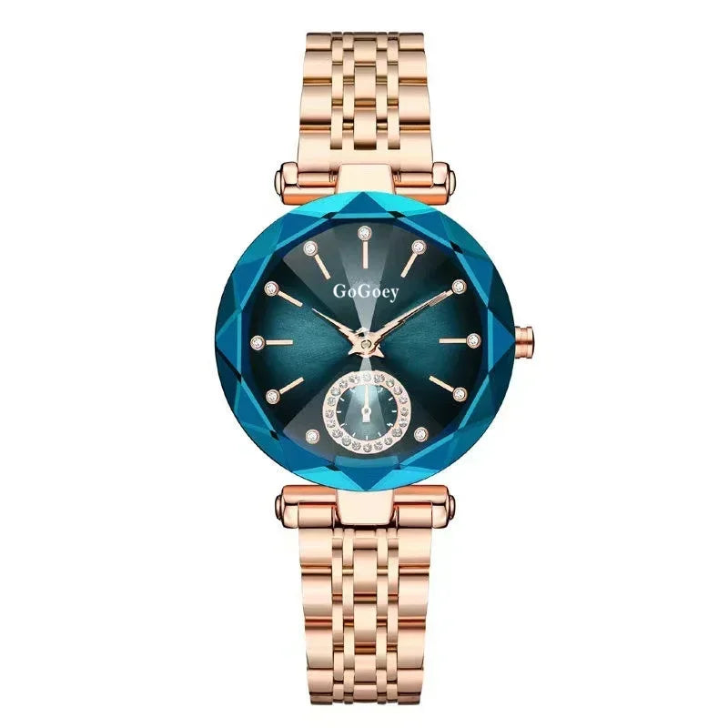 MOONBIFFY - Montre Femme 2025 Luxe Acier Tungstène - Design Unique - Cadran Vert/Noir - Or Rose - Cadeau