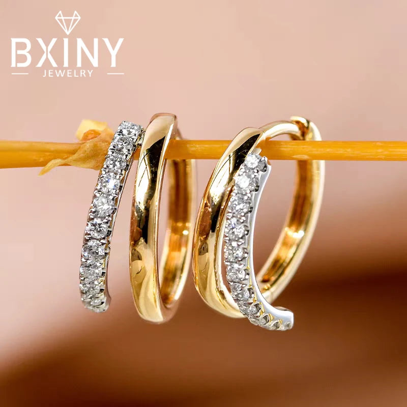 Boucles d'Oreilles Femmes Argent 925 Plaqué Or 18K Moissanite - Bijou Luxe