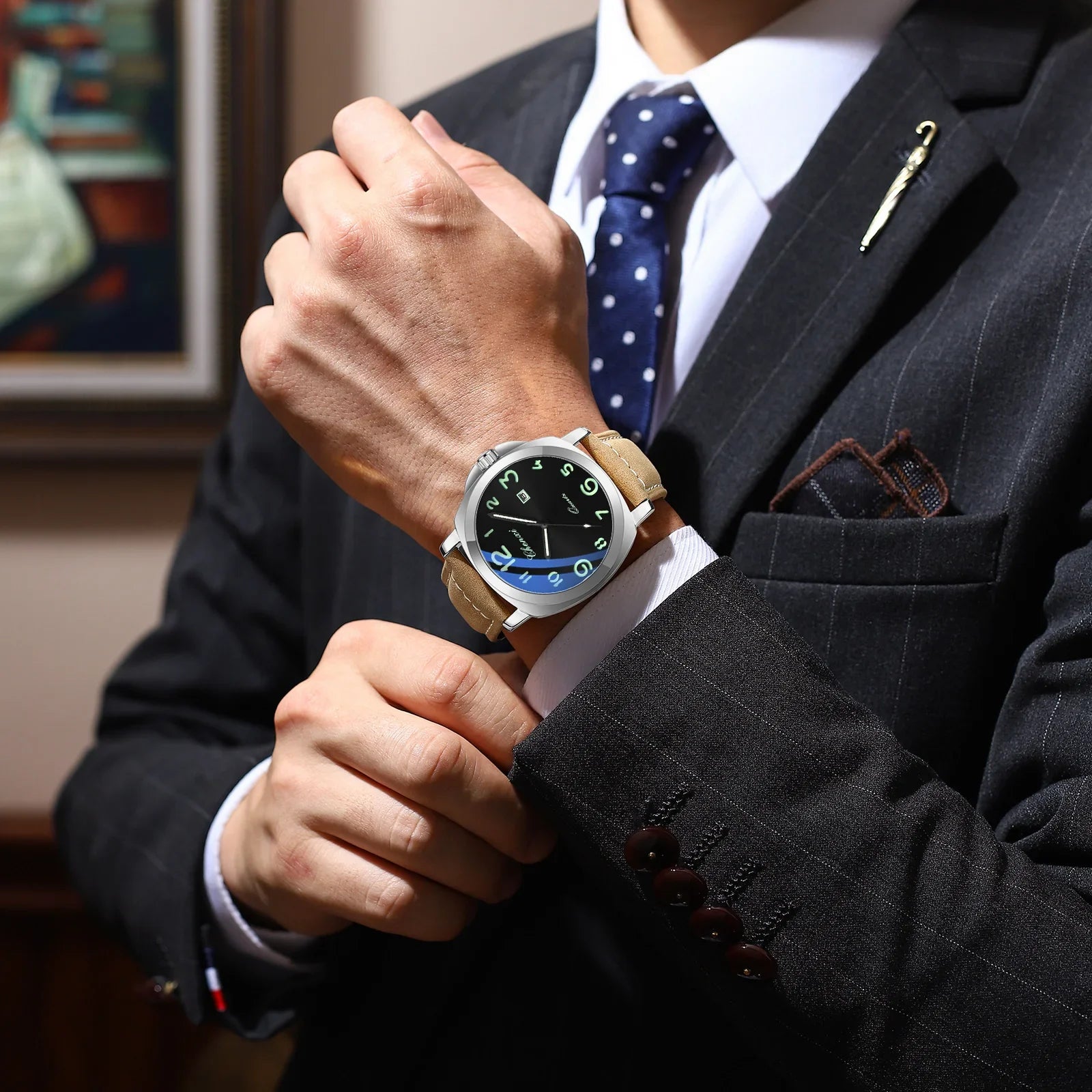 Montre Homme Luxe CHENXI 2026 - Cuir Véritable, Date Lumineuse, Calendrier, Sport Quartz Étanche 3 ATM