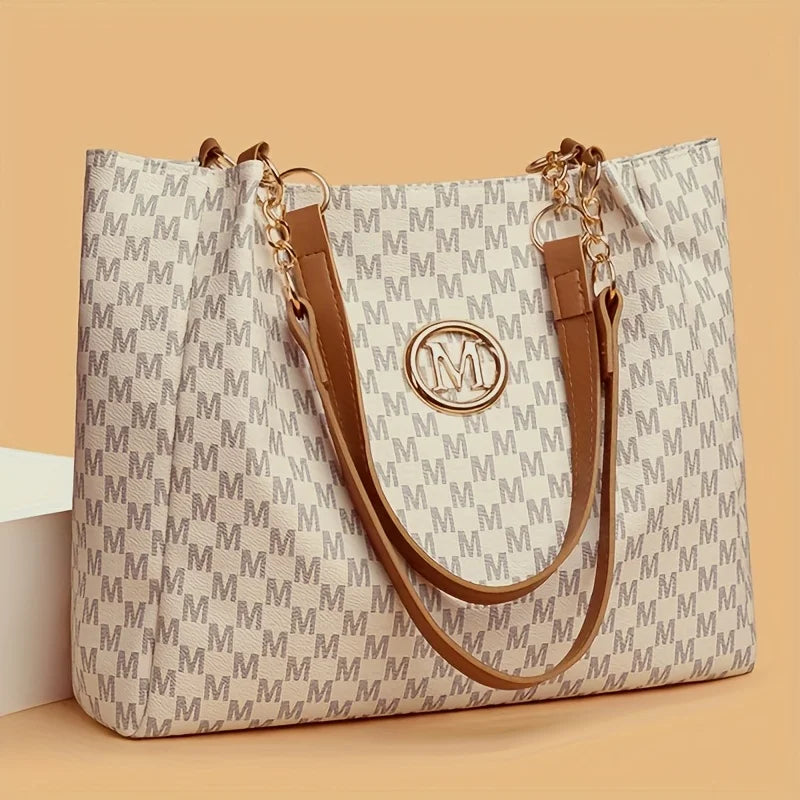 Sac à Main Femme Fourre-Tout Vintage Géométrique Lettre M - Grand Cabas Shopping Andralyn