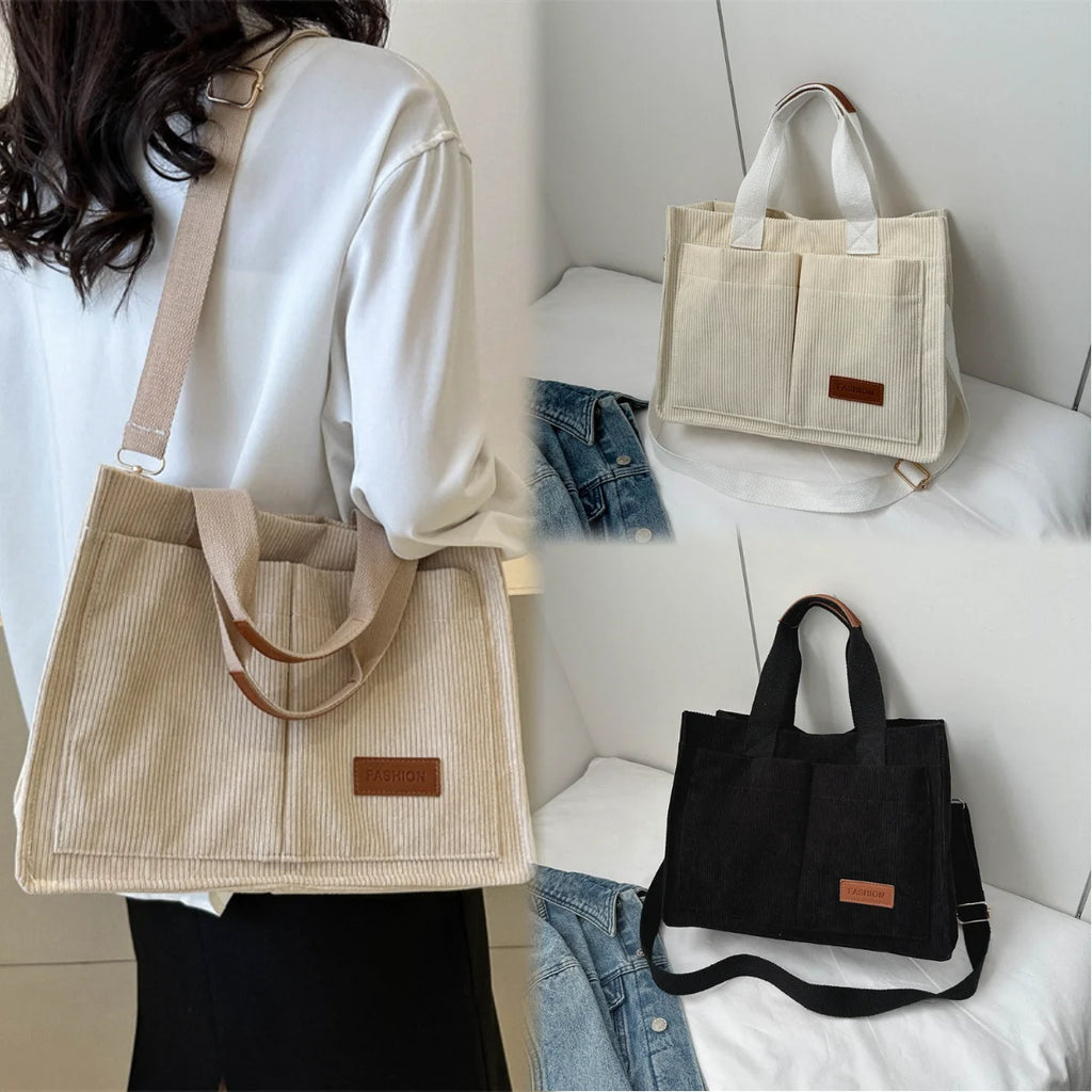 Sac à Main Femme Velours Côtelé Grande Capacité - Sac Bandoulière Fashion Travail