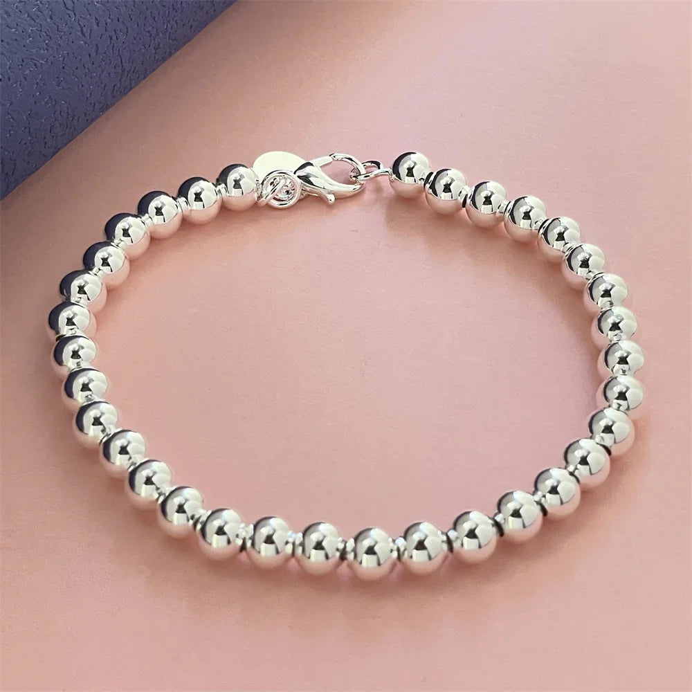 Bracelet Argent Sterling 925 Perles 6MM Femme - Mariage Fête Élégant