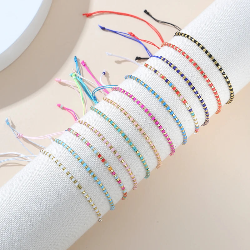 Ensemble 12 Bracelets Multicolores Perles Ajustables Femme Fille - Corde