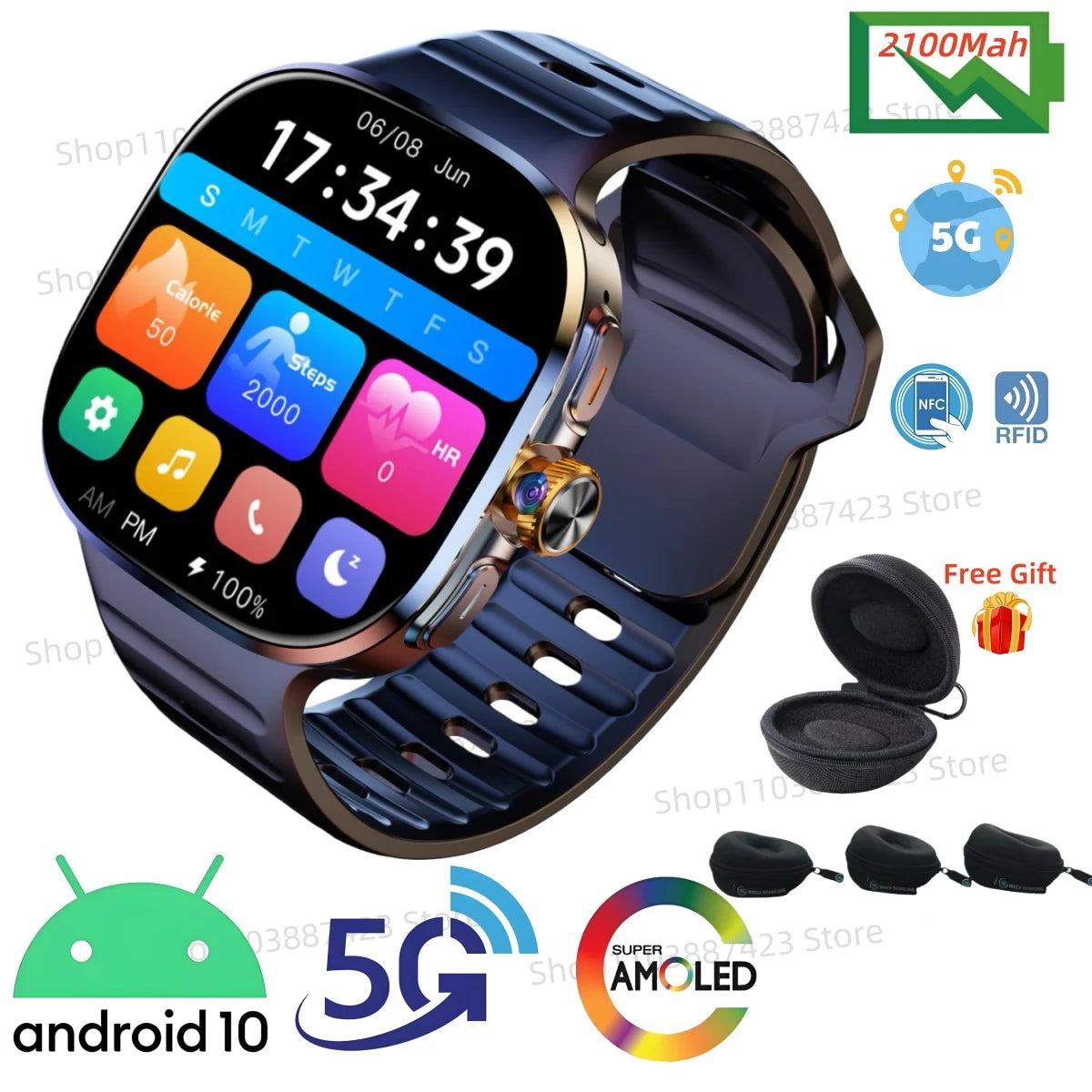 Montre Connectée M99 2026 - Écran AMOLED 2,4 Pouces Carte SIM GPS WiFi Caméra 190° Android 10.0