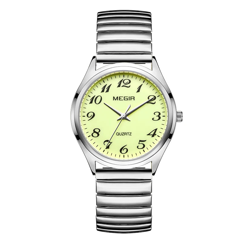 MEGIR - Montre Couple Luxe - Acier Inoxydable - Cadran Lumineux - Étanche 3 ATM - Saint-Valentin