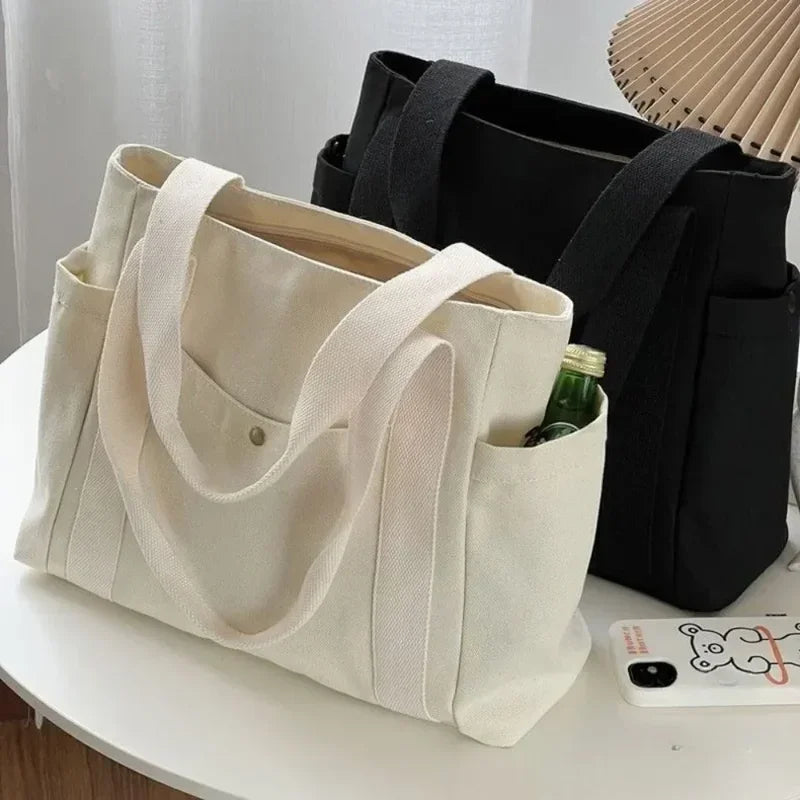 Sac à Main Fourre-Tout Toile Femme - Cabas Étudiant Campus Travail Livres