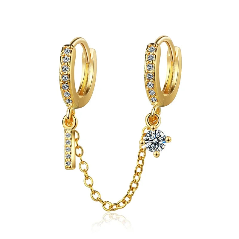 Boucles d'Oreilles Femmes Double Trou Chaîne Cristal - Bijou Femme Tendance