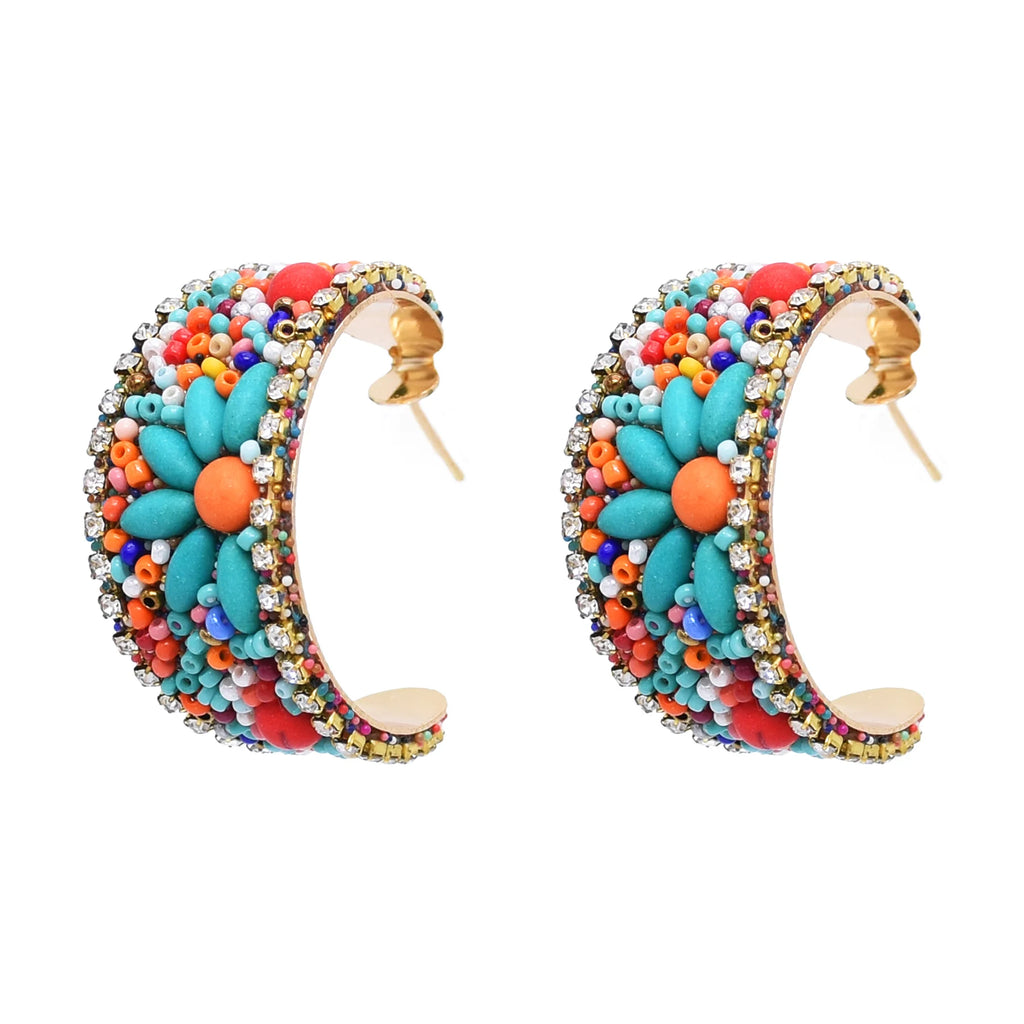 Boucles d'Oreilles Femmes Bohèmes Larges Turquoise - Bijou Femme Ethnique