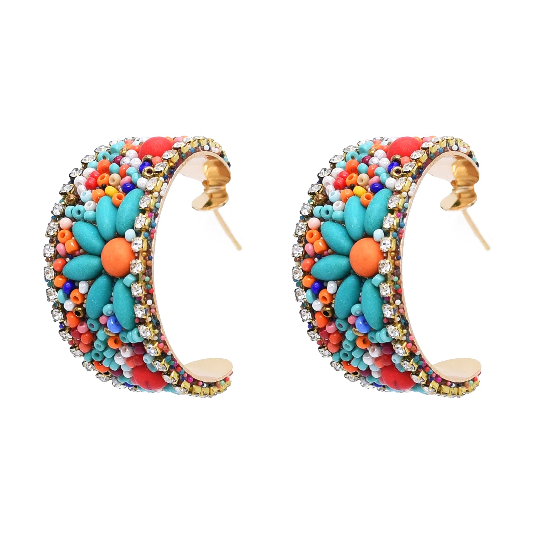 Boucles d'Oreilles Femmes Bohèmes Larges Turquoise - Bijou Femme Ethnique