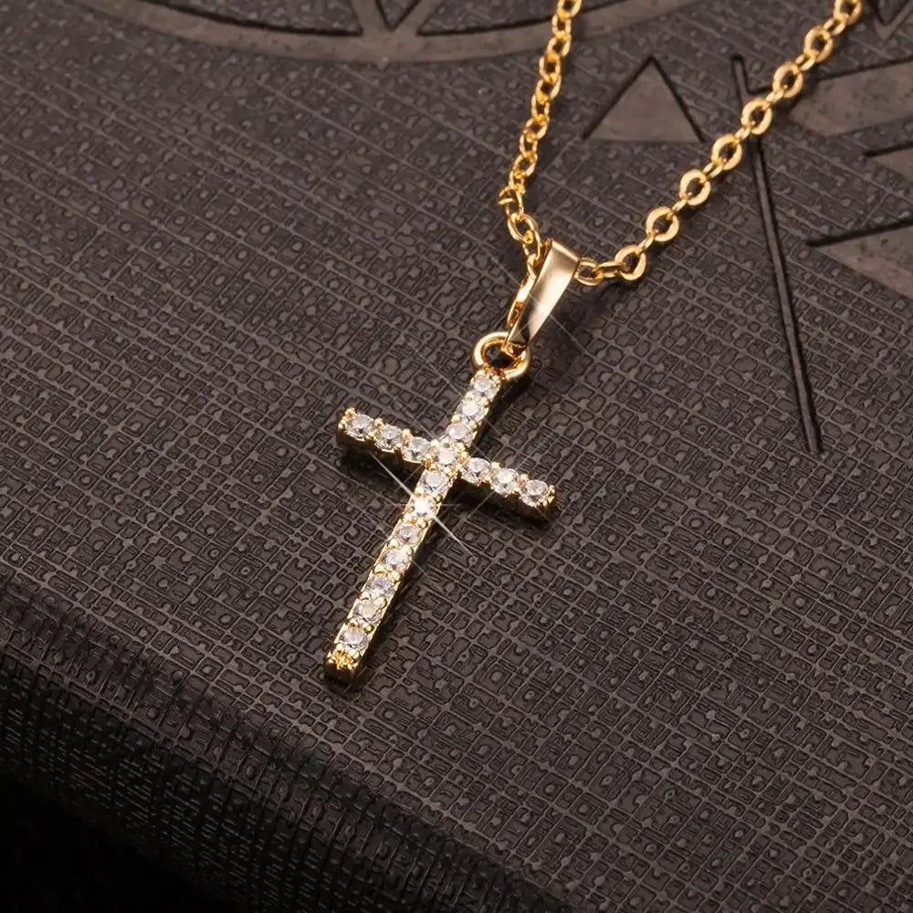 Collier Pendentif Croix Zircon - Or/Argent - Bijou Tendance Mixte