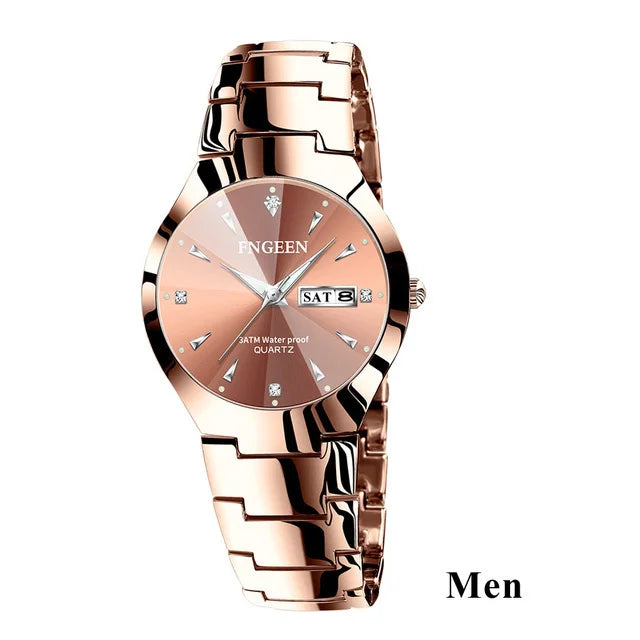 FNGEEN - Montre Couple FNGEEN 5808 - Acier Inoxydable Bicolore Or Rose - Étanche 3 ATM - Cadeau Amoureux