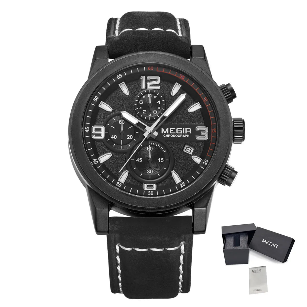 Montre Homme MEGIR 2026 Sport - Chronographe Bracelet Cuir Lumineux