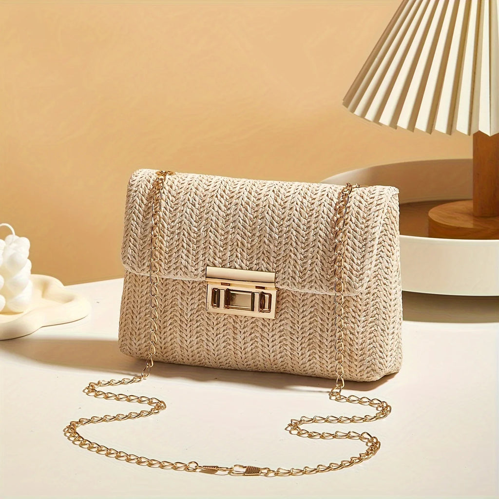 Sac à Main Femme Paille Femme Bandoulière - Sac Crossbody Fermoir Décoratif Fashion