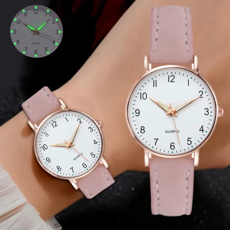 MOONBIFFY - Montre Femme Mode Cuir - Chiffres Arabes - Lumineux - Étanche 3 ATM - Casual Élégant