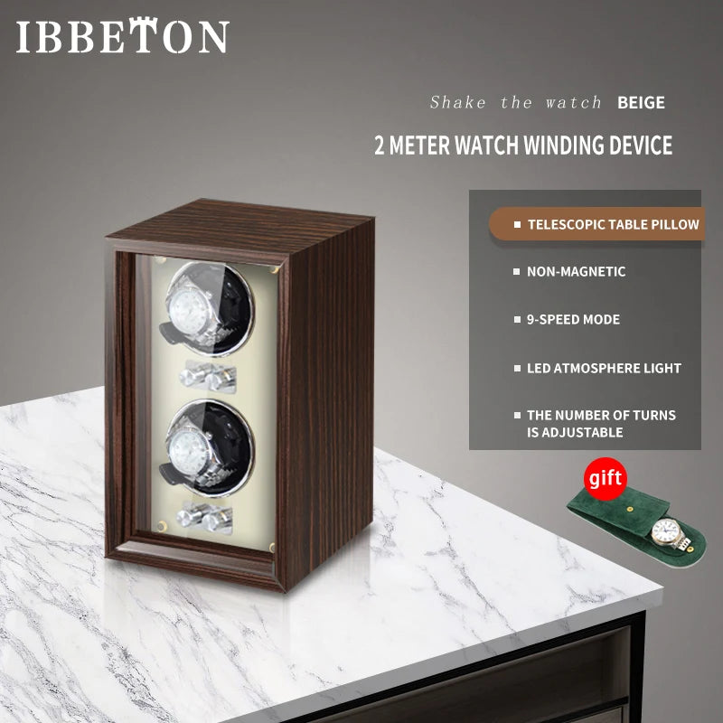 Remontoir à Montres Automatique IBBETON Luxe Cuir - Moteur Mabuchi - Armoire Rangement - 6 Montres - Garantie 3 Ans