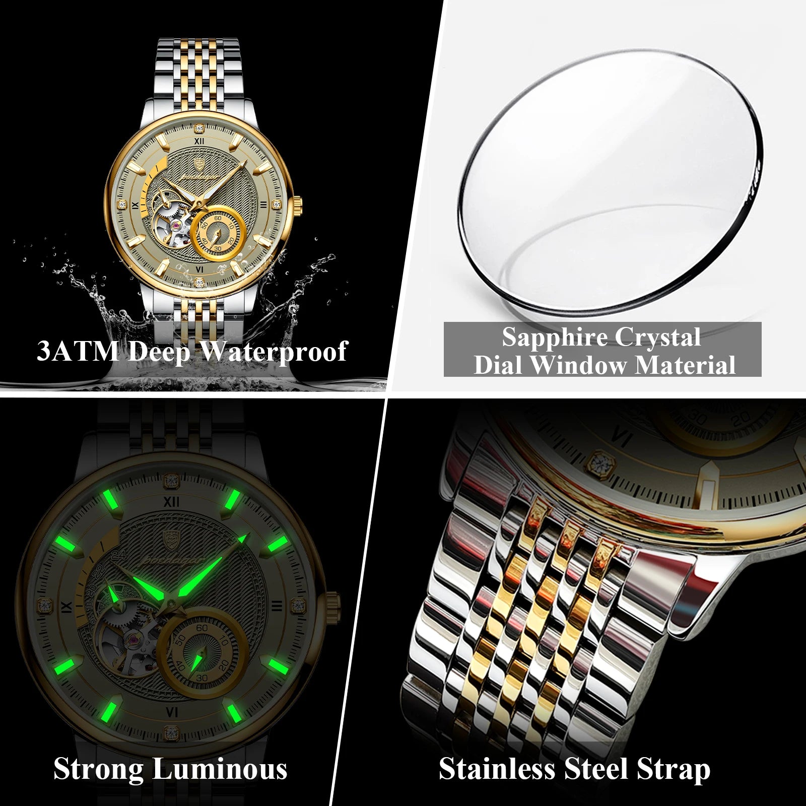 Montre Automatique Homme POEDAGAR Luxe - Tourbillon Squelette Verre Saphir