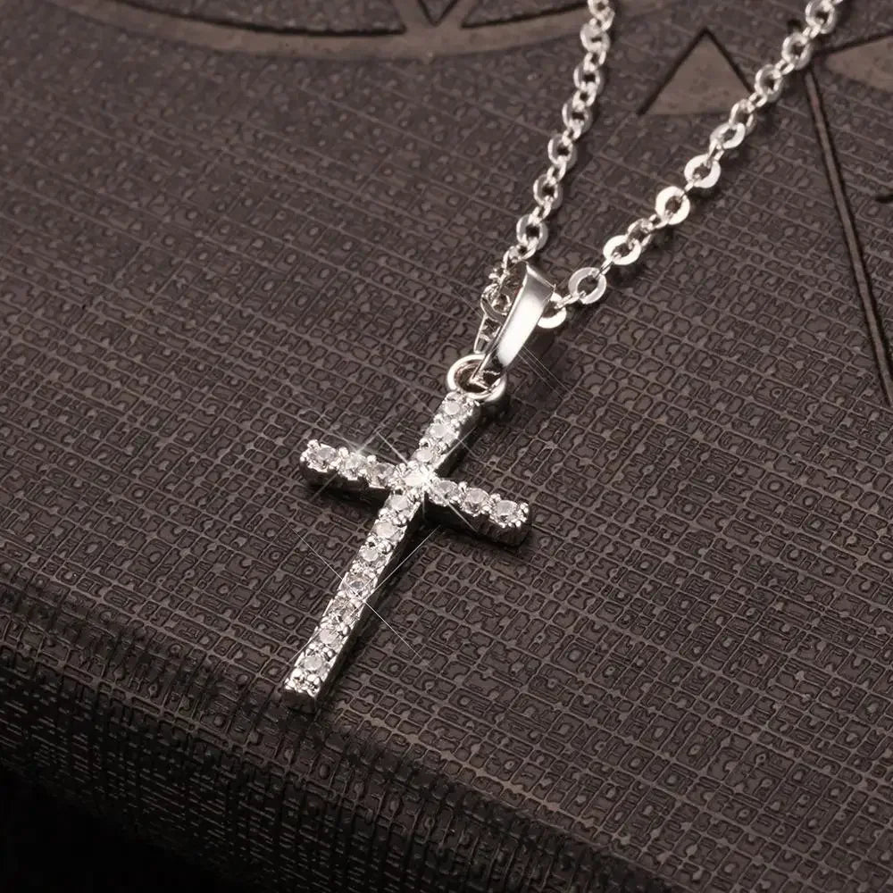 Collier Pendentif Croix Zircon - Or/Argent - Bijou Tendance Mixte