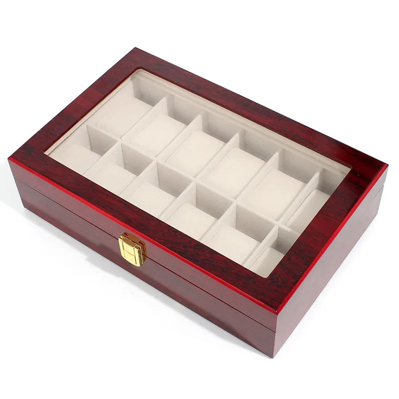 Boîte à Montres - Organisateur Montres Luxe Bois 12 Emplacements - Vitrine Verre - Bijoux - Homme Femme