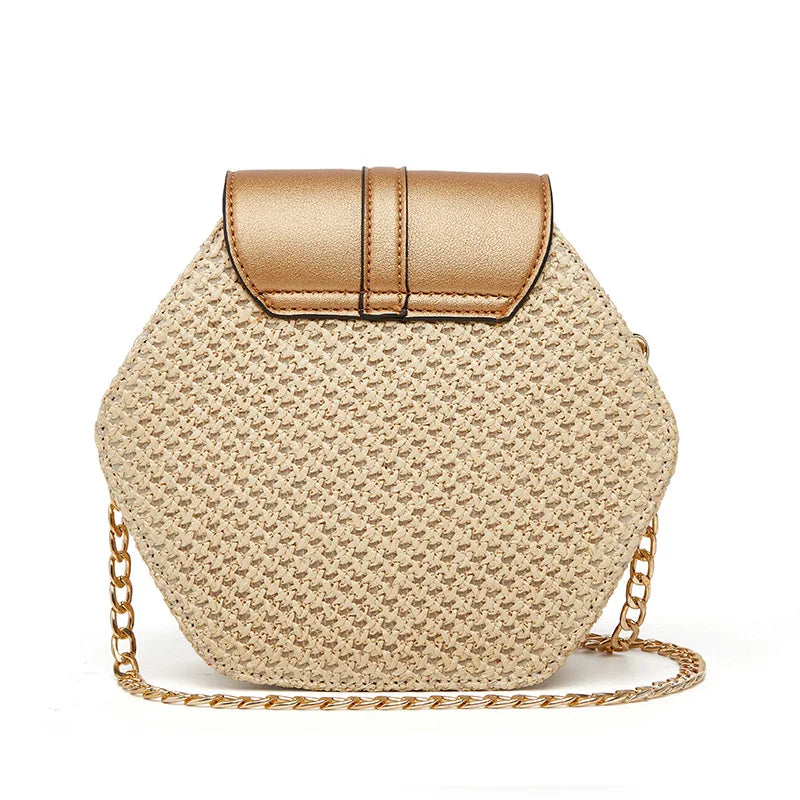 Sac à Main Hexagonal Paille Rotin - Sac Plage Bohème Tissé Main Chaîne Été