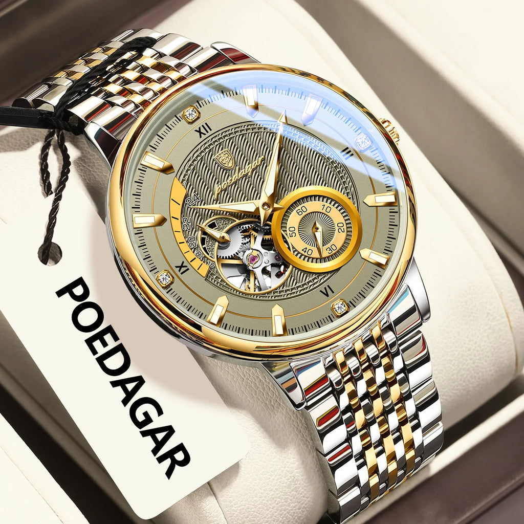Montre Automatique Homme POEDAGAR Luxe - Tourbillon Squelette Verre Saphir
