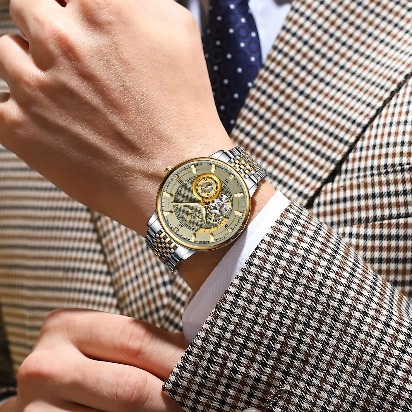 Montre Automatique Homme POEDAGAR Luxe - Tourbillon Squelette Verre Saphir