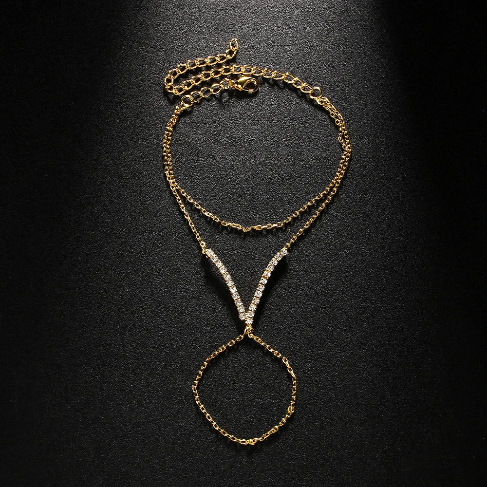 Bracelet Luxe Forme V Cristaux Femme - Accessoire Main Mariage Tendance