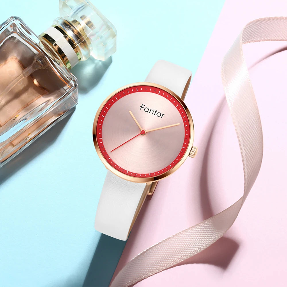 FANTOR - Montre Femme Minimaliste Luxe - Cadran Vert - Bracelet Cuir - Étanche 3 ATM - Mouvement Japonais