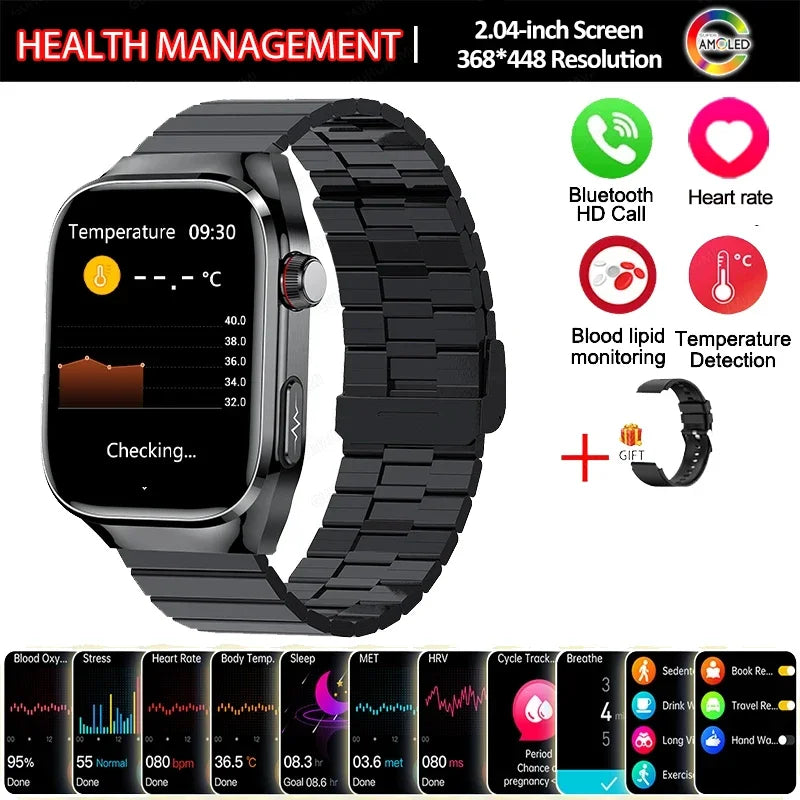 Montre Connectée Santé 2026 ECG - Lipides Sanguins, Acide Urique, Température, IP68, 650mAh, Appels BT