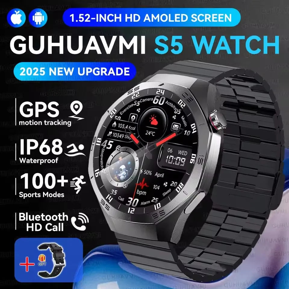 Montre Connectée Watch 5 Pro 2026 - GPS Écran AMOLED 1,52" Appels Bluetooth IP68
