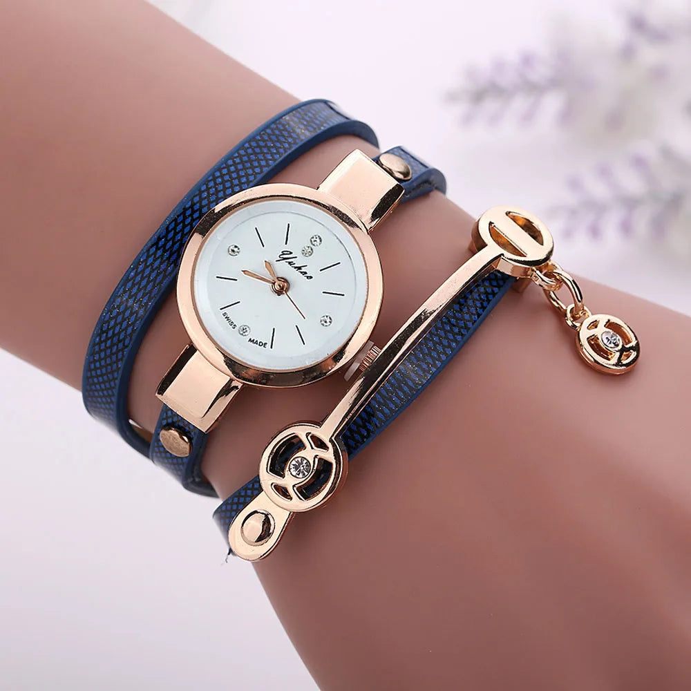 MOONBIFFY - Montre Femme Bracelet Multicouche - Quartz Analogique Strass - Cuir Similicuir