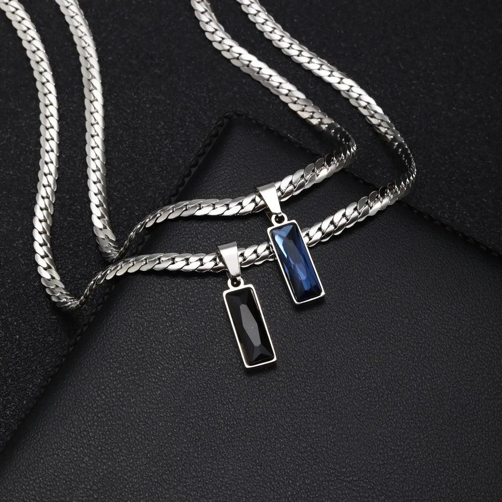 Collier Homme Chaîne Cubaine Acier Inoxydable Pendentif Pierre - Bijou Hip-Hop