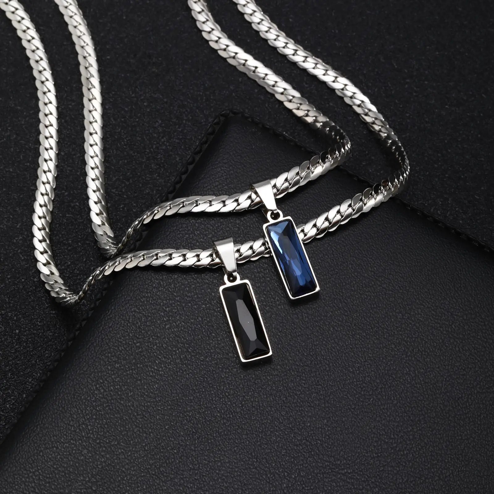 Collier Homme Chaîne Cubaine Acier Inoxydable Pendentif Pierre - Bijou Hip-Hop