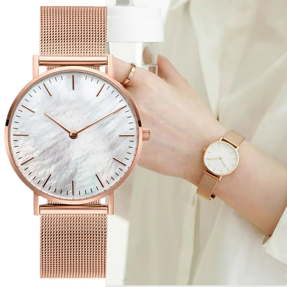TINUORA  - Montre Femme Luxe Maille Métallique - Bracelet Milanais - Rose Gold Argent