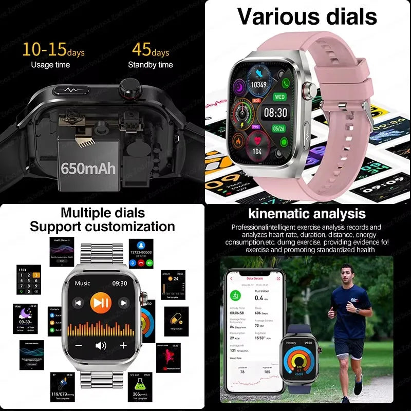Montre Connectée Santé 2026 ECG - Lipides Sanguins, Acide Urique, Température, IP68, 650mAh, Appels BT
