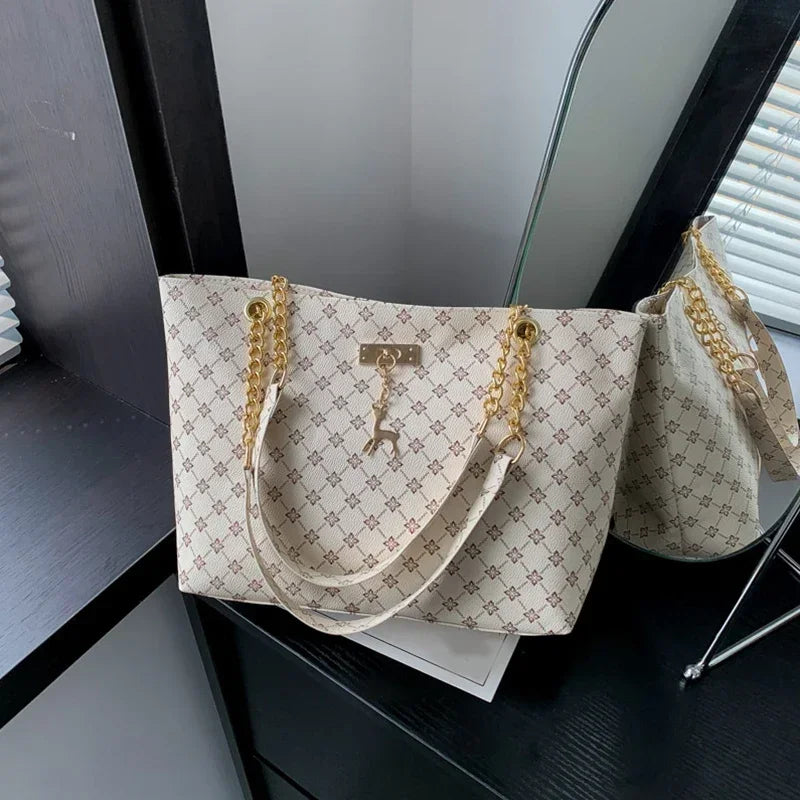 Sac à Main Femme Luxe Texture Plaid Grande Capacité - Cabas Shopping Pompon ABQP