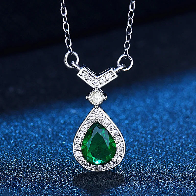 Collier Plaqué Platine 925 Pendentif Goutte d'Eau Colorée - Argent Sterling Élégant Fête