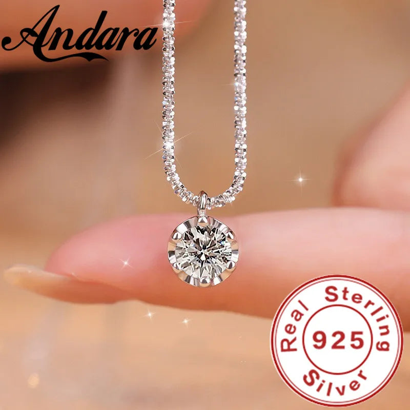Collier Pendentif Argent Sterling 925 Zircon AAAAA - Luxe Italien Femme Andara