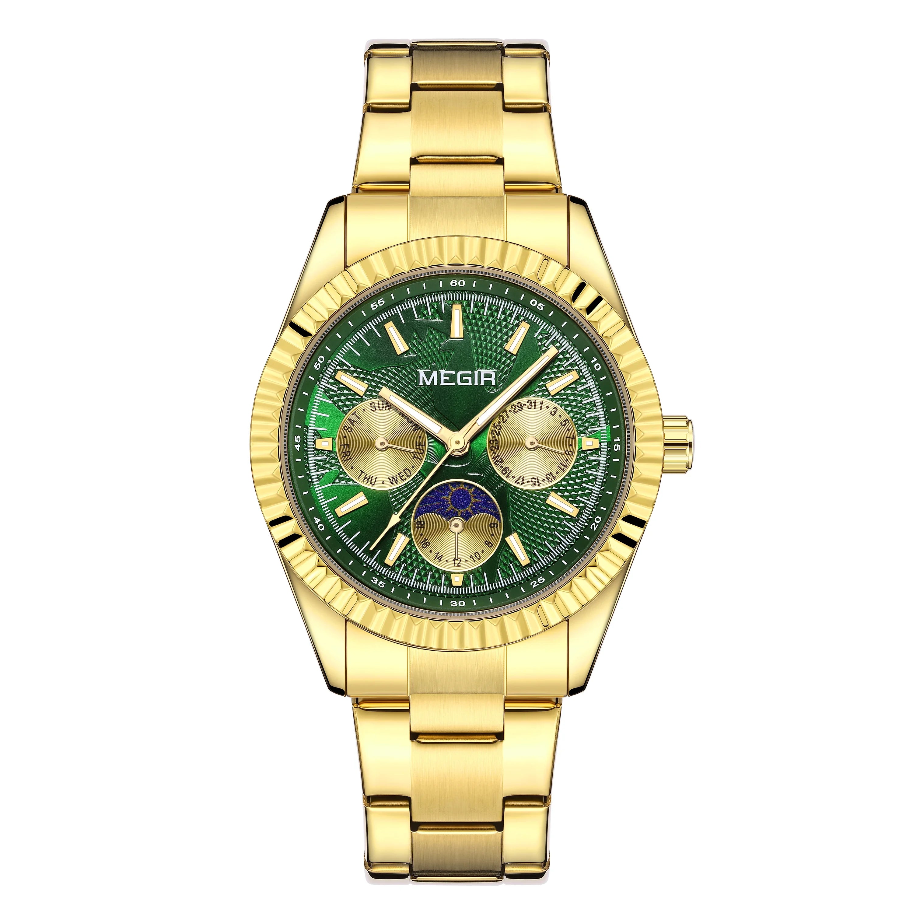 MEGIR - Montre Femme Phase de la Lune à Quartz en Acier Inoxydable Étanche